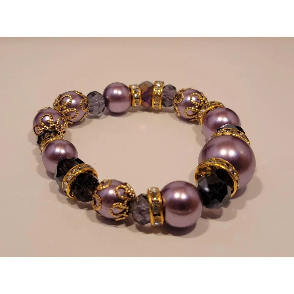 Handmade Lavender and Purple‎ Beaded Bracelet | Vintage Style Crystal Jewelry